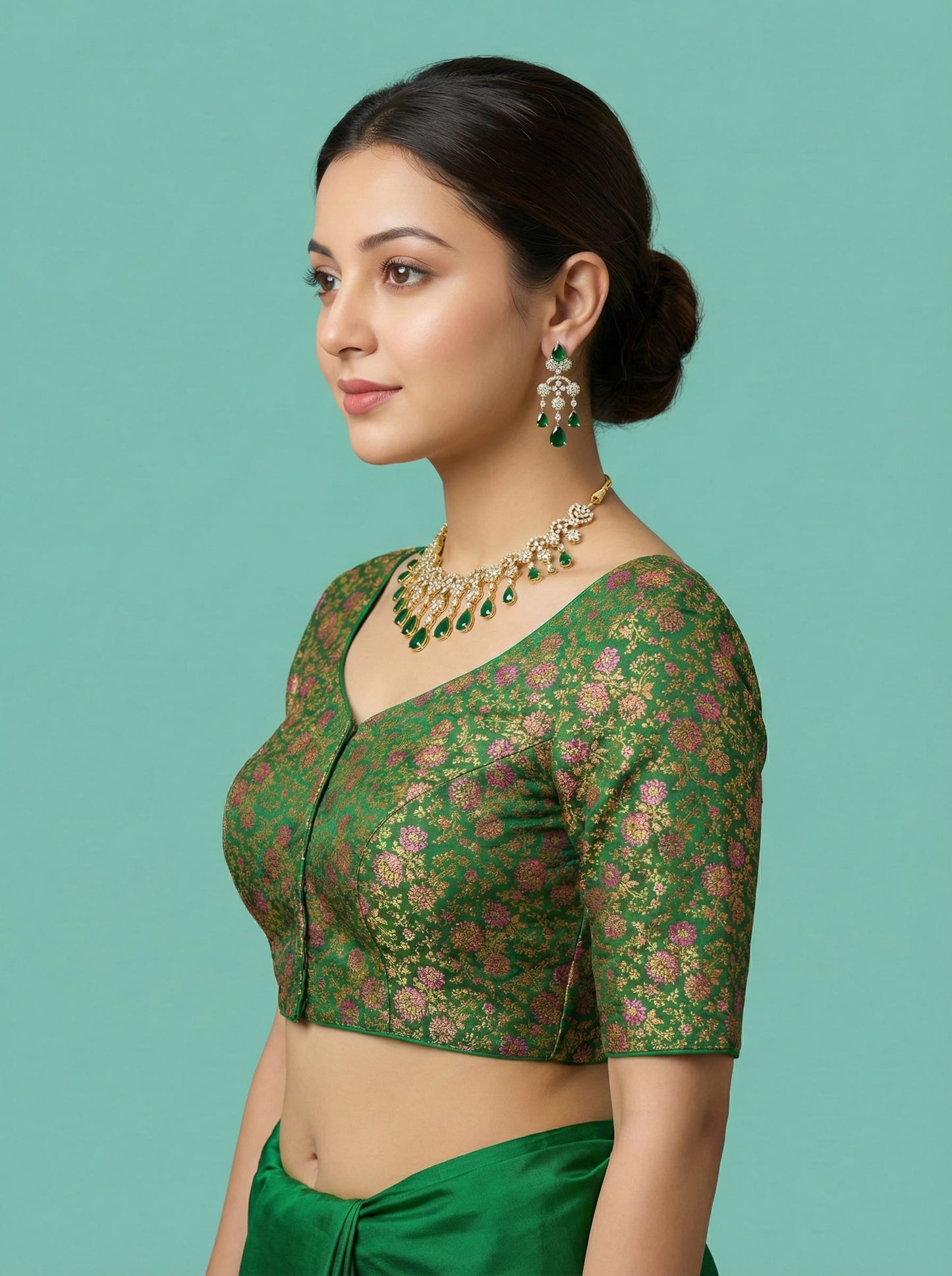 Woven Green Design Blouse