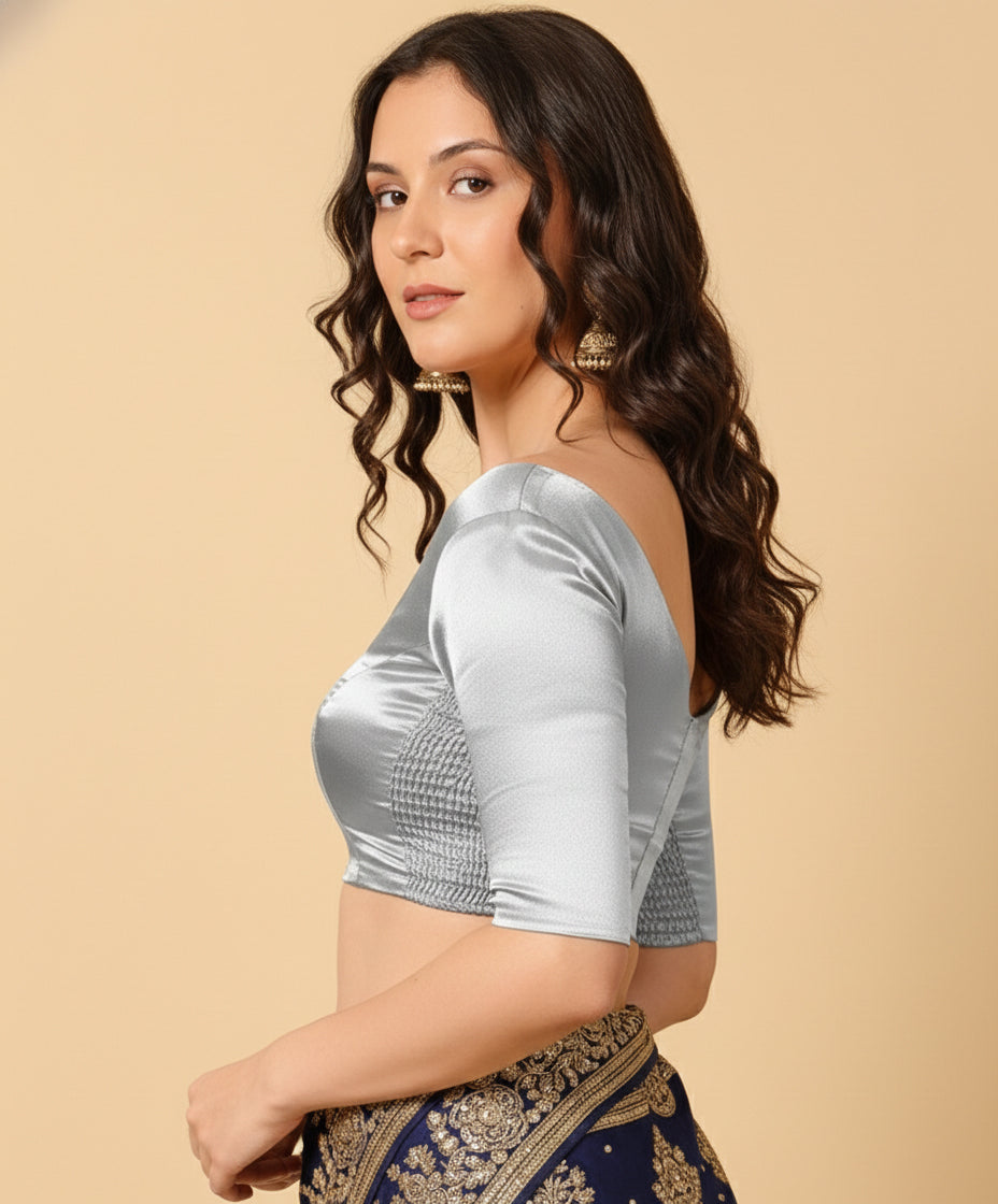 Satin Silver Stretchable Blouse