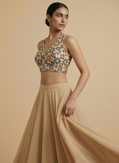 Viraasat Cream Embroidered Designer Saree Blouse