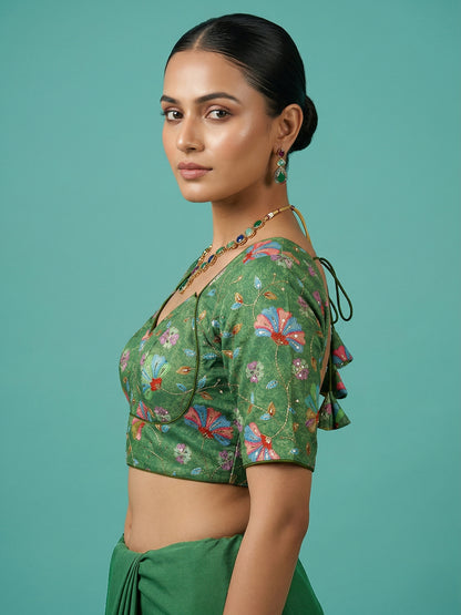 Silk Bottle Green Saree Blouse
