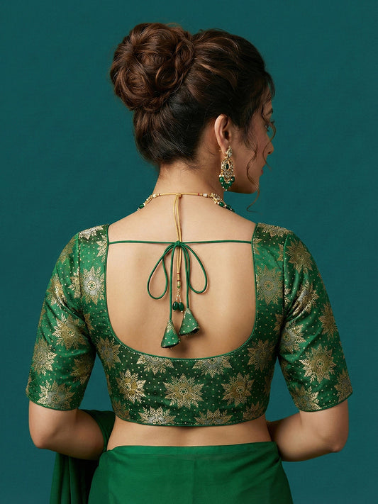 Satin Green Brocade Blouse
