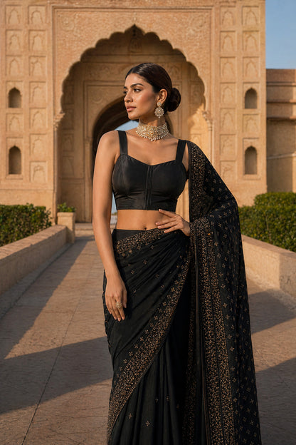 Solid Tafeta Black Saree Blouse