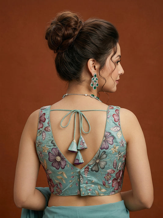 Silk Sea Green Saree Blouse