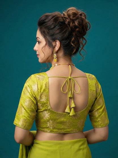 Satin Peacock Green Brocade Blouse