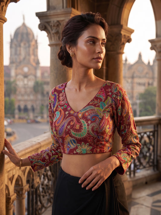 Women Maroon Embroidered Blouse