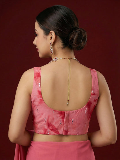 Tie-Dye Dark Pink Embroidered Saree Blouse