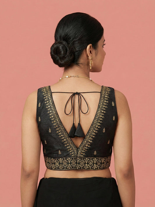 Silk Embroidered Black Saree Blouse