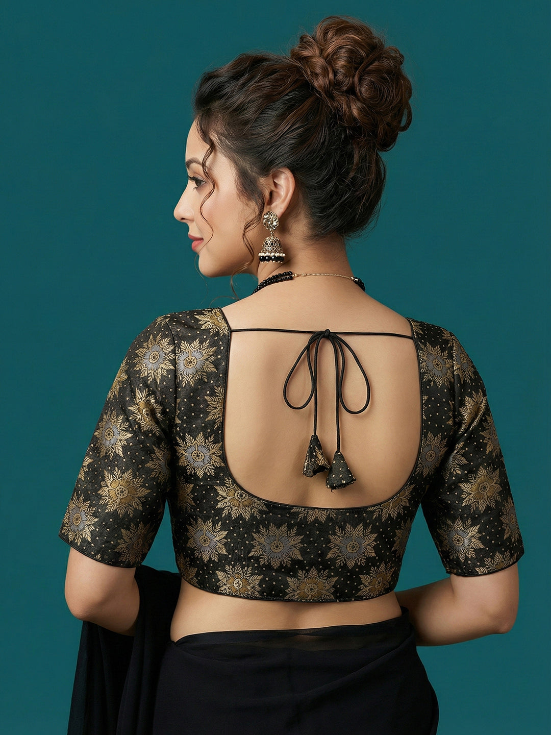 Satin Black Brocade Blouse