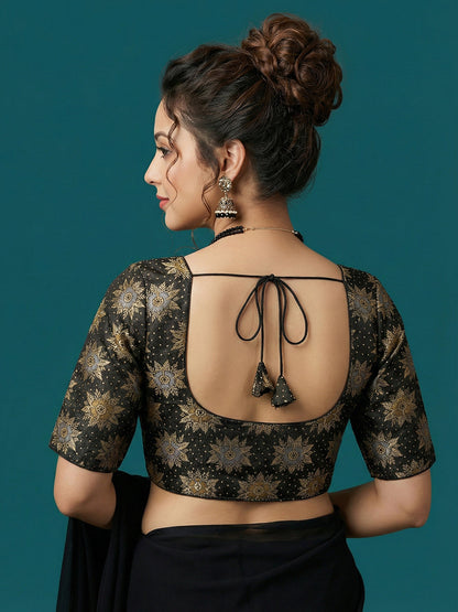Satin Black Brocade Blouse
