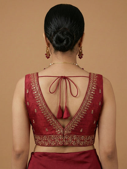 Silk Embroidered Maroon Saree Blouse