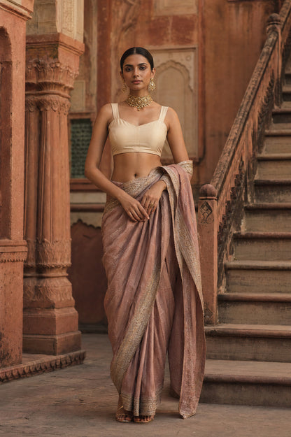 Solid Tafeta Cream Saree Blouse