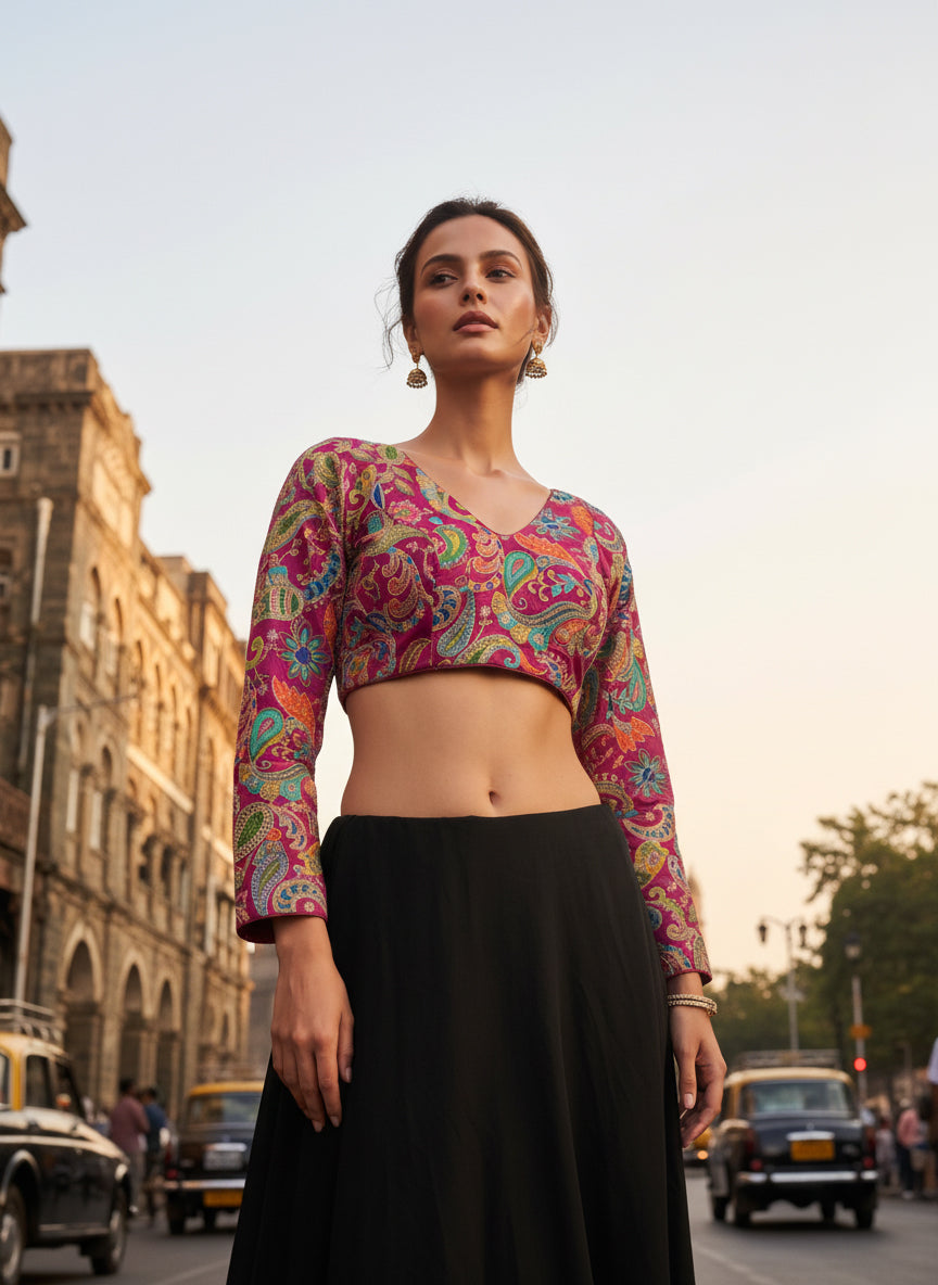 Women Magenta Embroidered Blouse