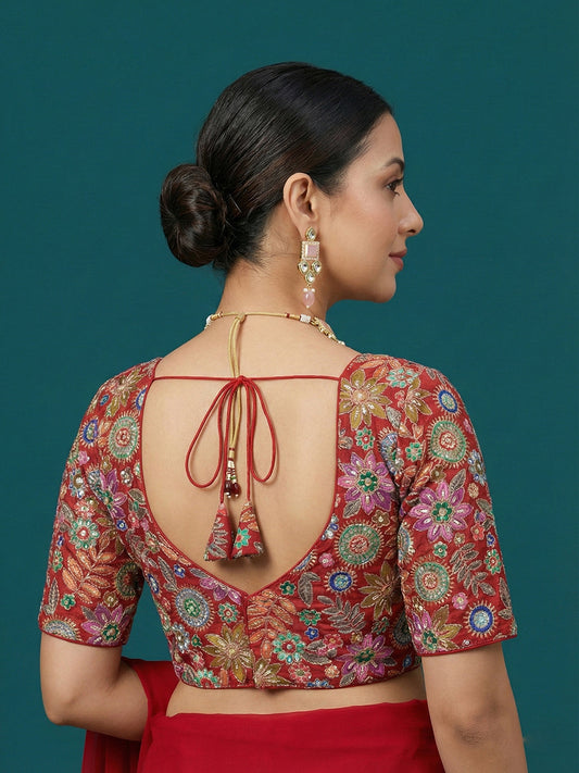 Embroidered Red Saree Blouse