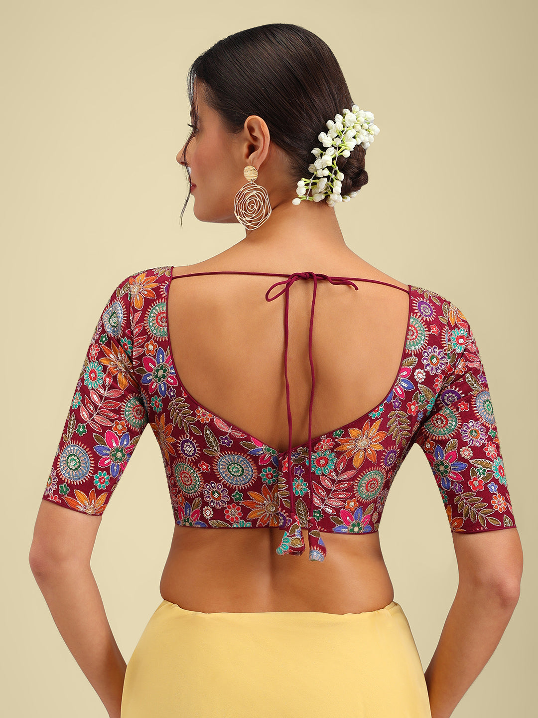 Embroidered Maroon Saree Blouse