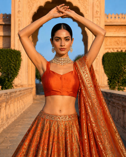 Solid Tafeta Orange Saree Blouse