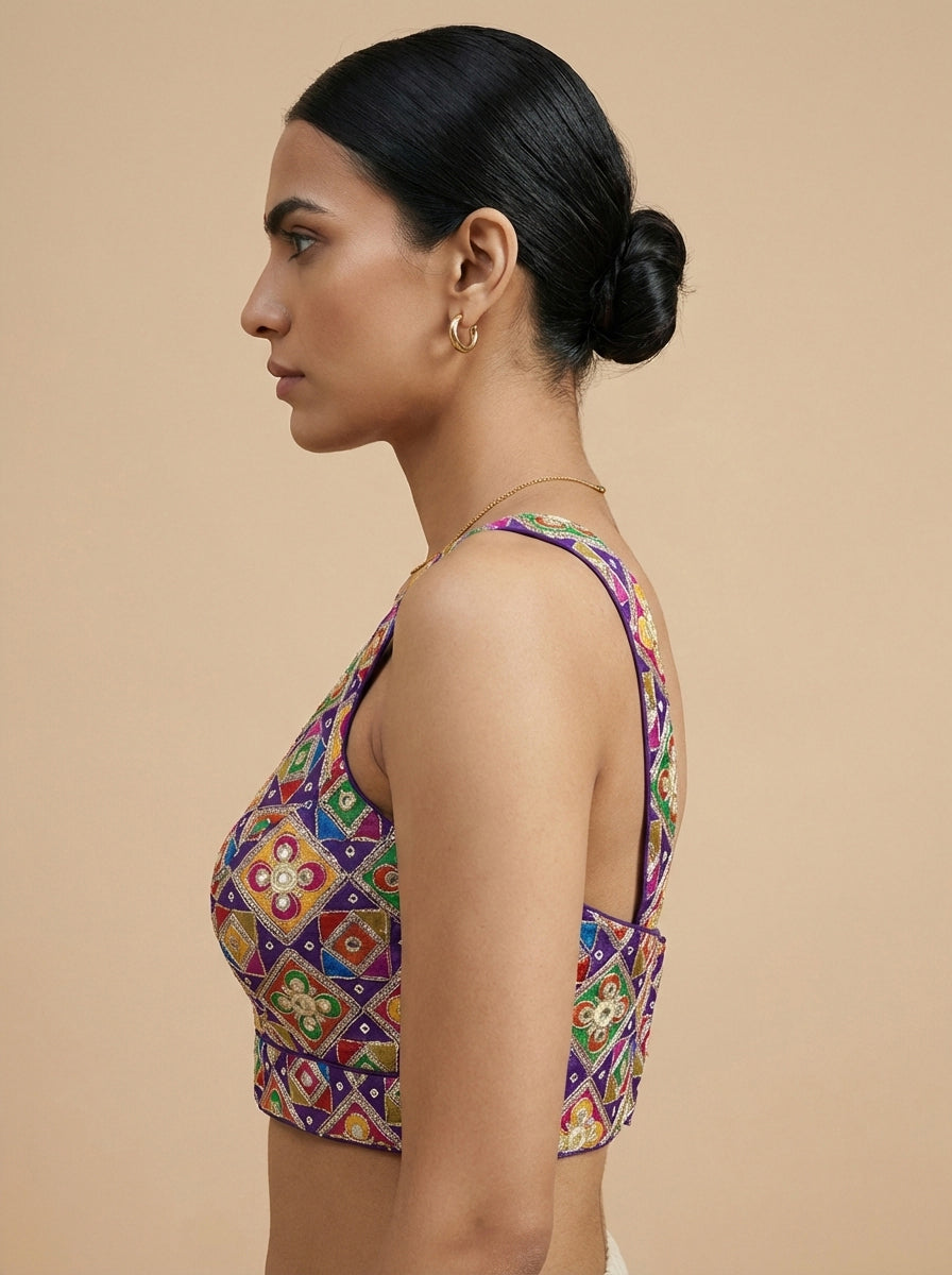 Viraasat Purple Embroidered Designer Saree Blouse