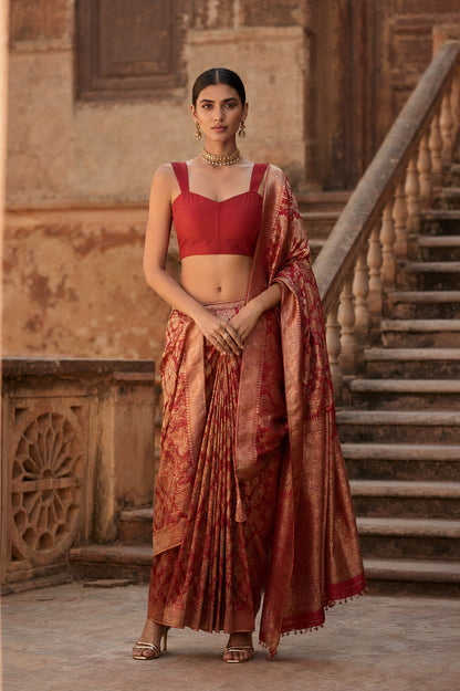 Solid Tafeta Red Saree Blouse