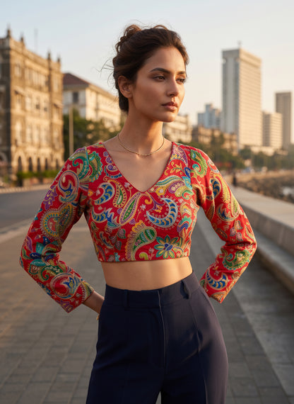Women Red Embroidered Blouse
