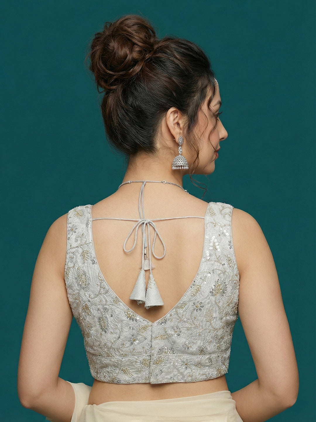 Designer Silver Embroidered Blouse