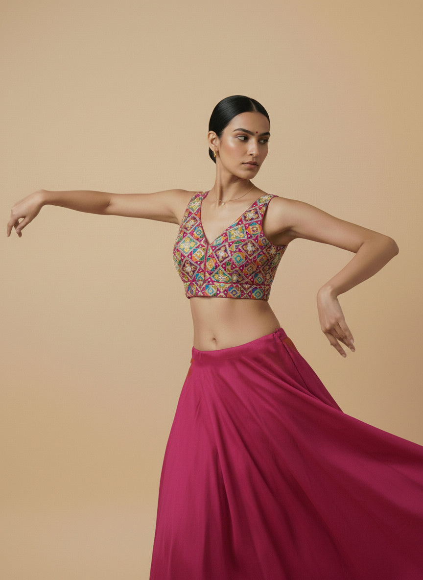 Viraasat Magenta Embroidered Designer Saree Blouse