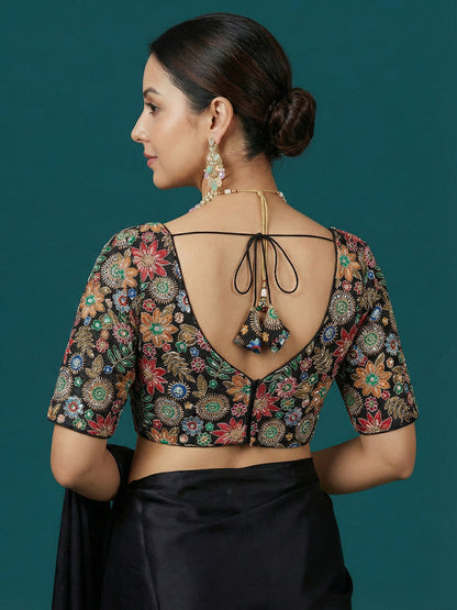 Embroidered Black Saree Blouse