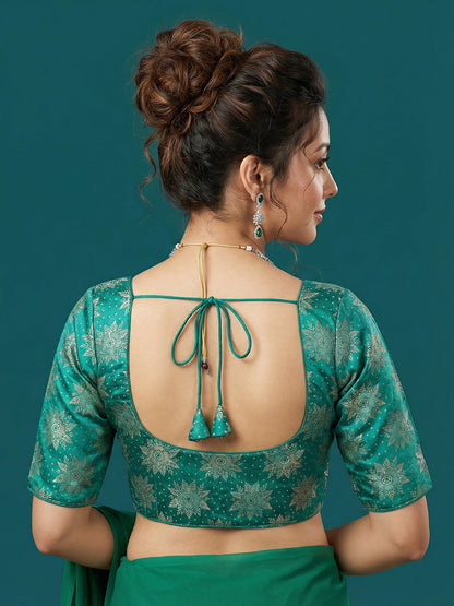 Satin Emerald Green Brocade Blouse