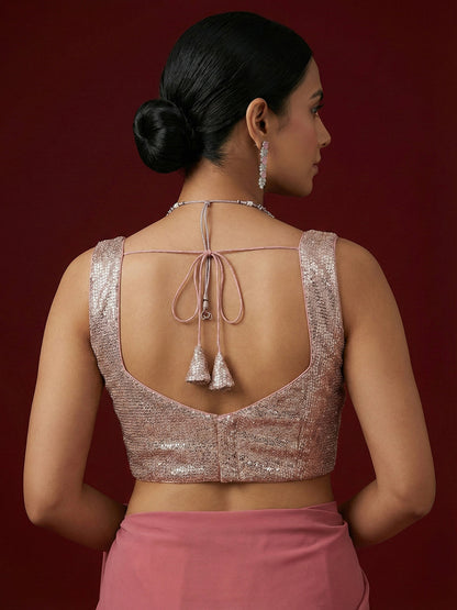 Embellished Pink Saree Blouse
