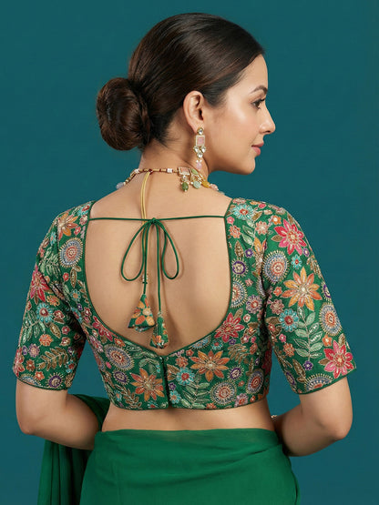 Embroidered Green Saree Blouse
