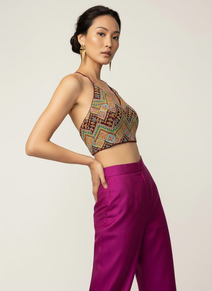Embroidered Maroon Saree Blouse