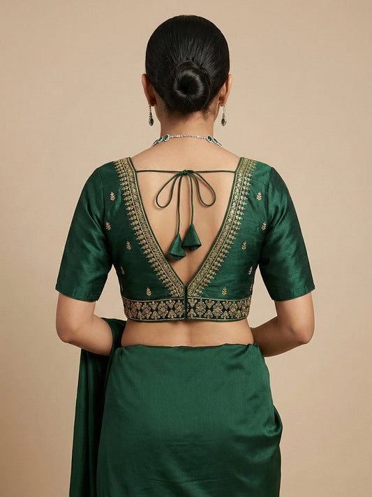 Silk Embroidered Green Saree Blouse