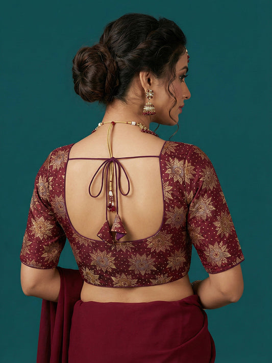 Satin Dark Maroon Brocade Blouse