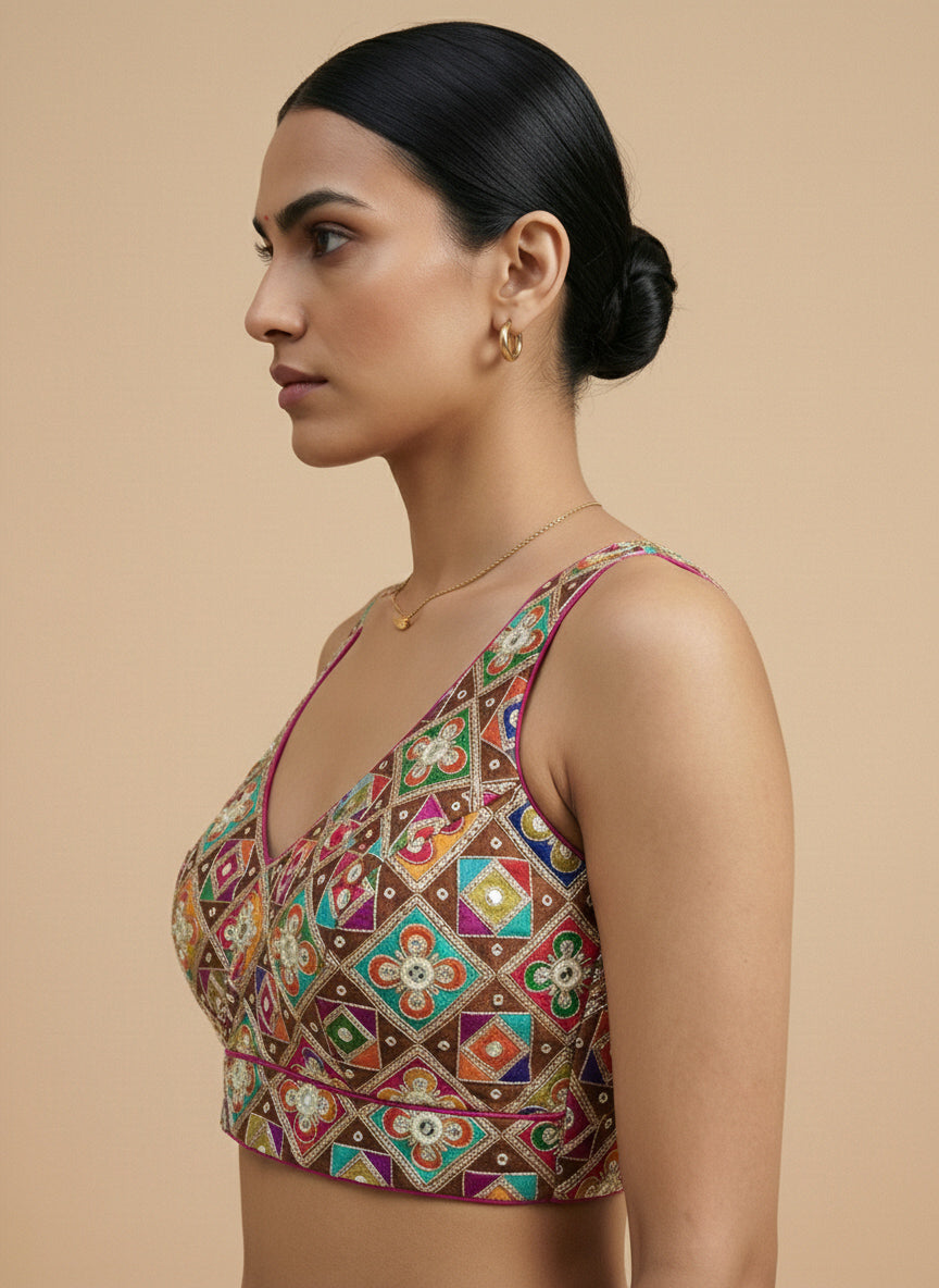 Viraasat Brown Embroidered Designer Saree Blouse