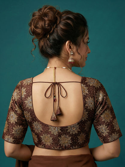 Satin Coffee Brown Brocade Blouse