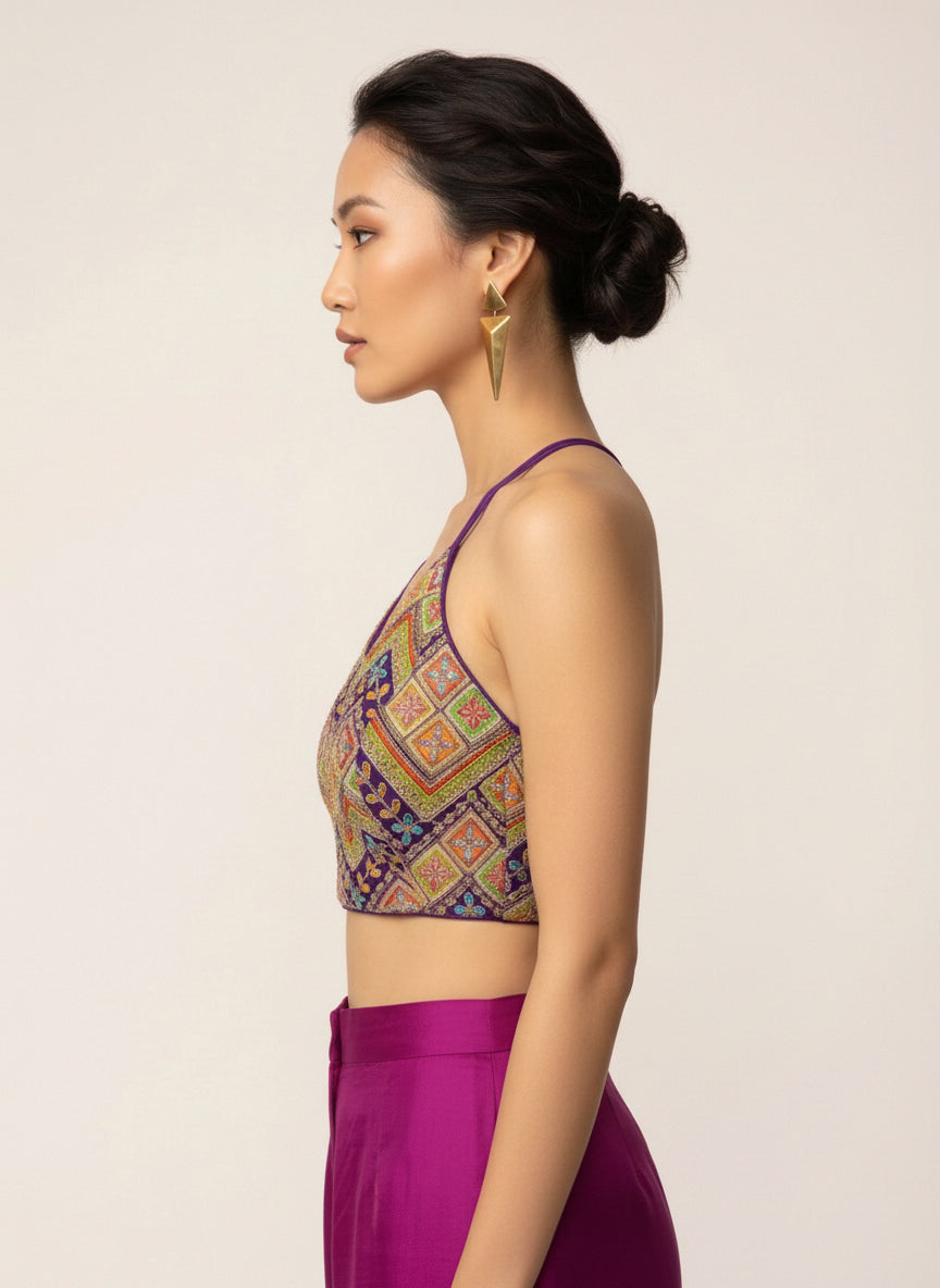 Embroidered Purple Saree Blouse