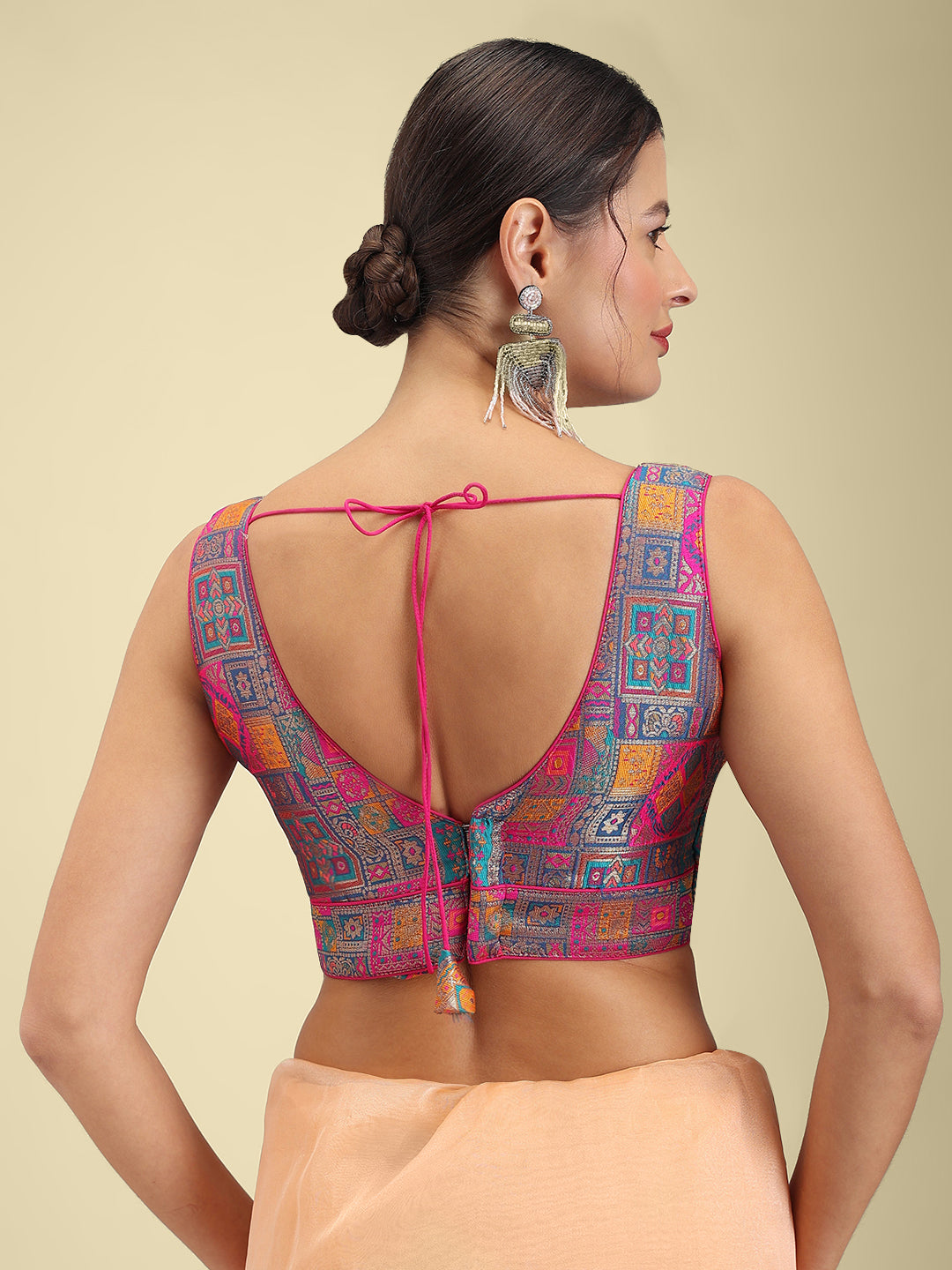 Woven Blue Multi Colour Design Saree Blouse