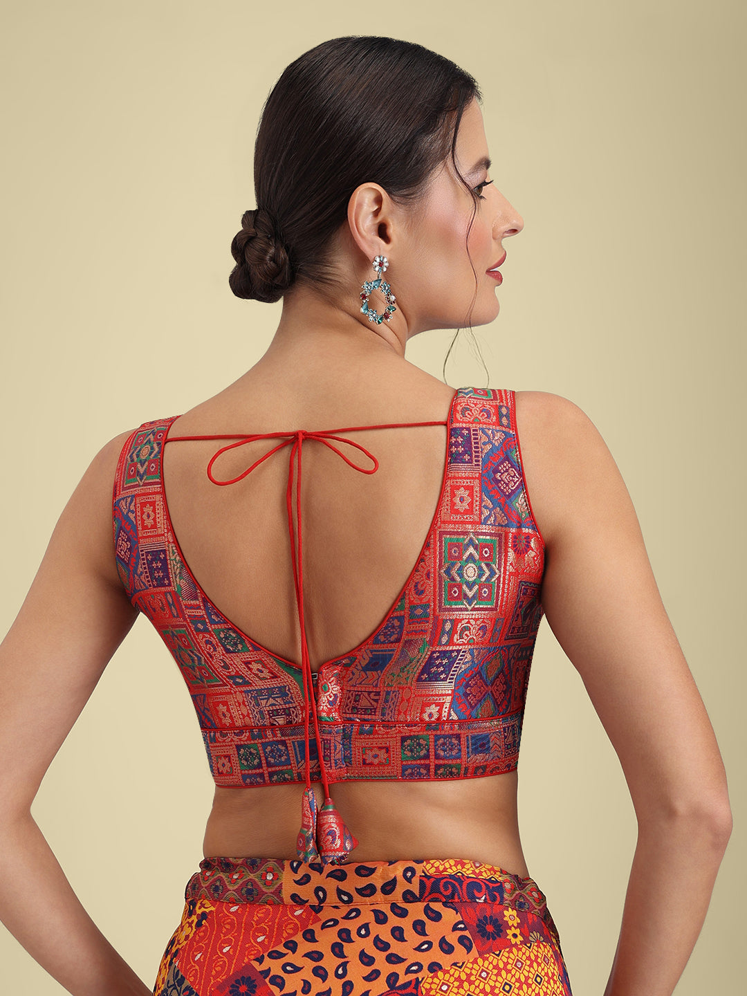 Woven Maroon Multi Colour Design Saree Blouse