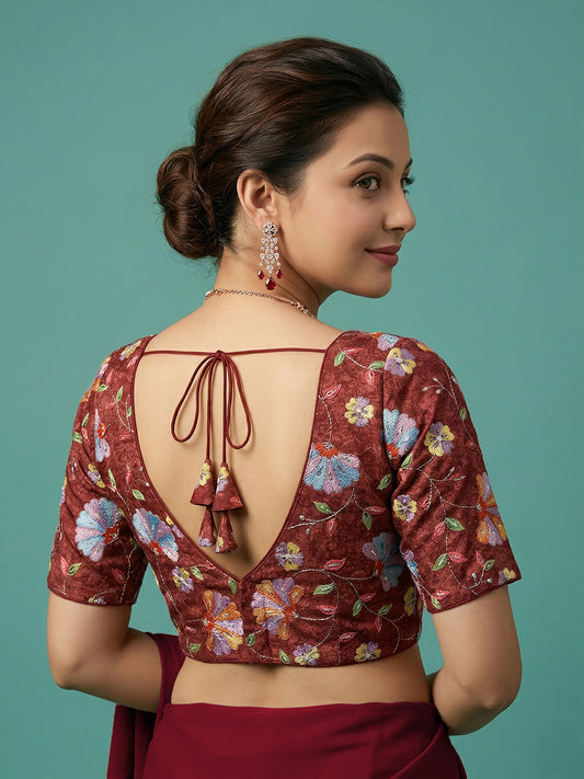 Silk Maroon Saree Blouse