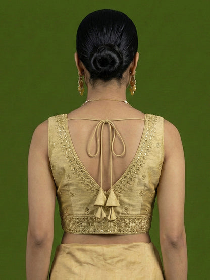 Silk Embroidered Gold Saree Blouse
