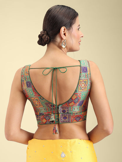 Woven Green Multi Colour Design Saree Blouse