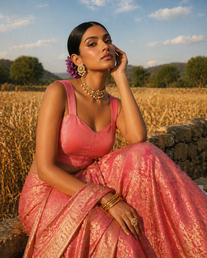 Solid Tafeta Pink Saree Blouse