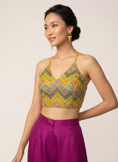 Embroidered Yellow Saree Blouse