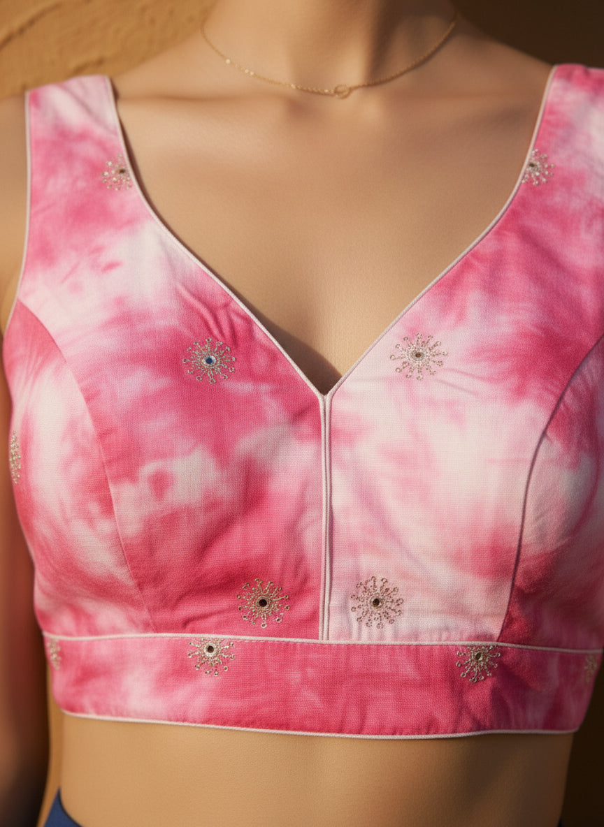 Tie-Dye Pink Embroidered Blouse