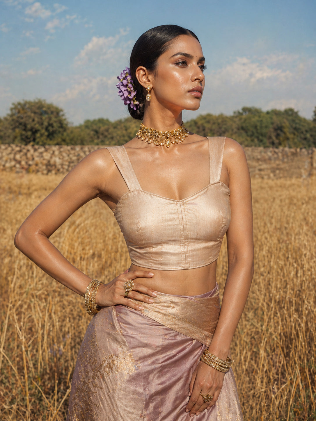 Solid Tafeta Champagne Gold Saree Blouse