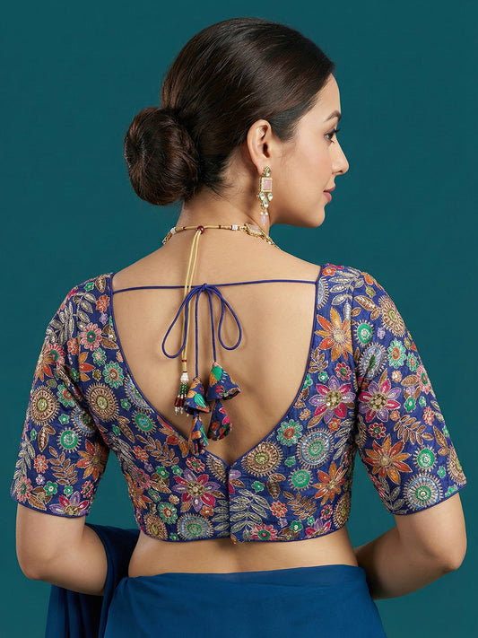 Embroidered Blue Saree Blouse