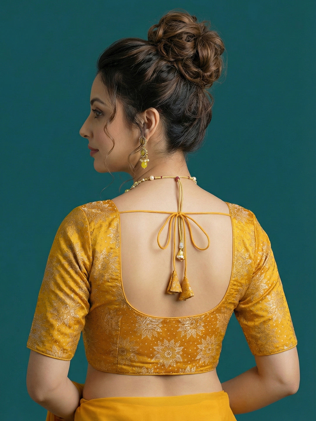 Satin Mustard Brocade Blouse