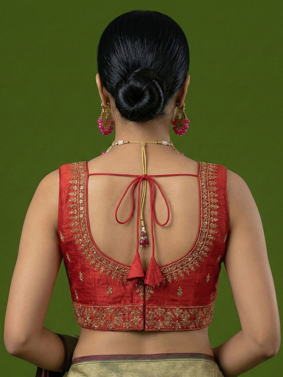 Silk Embroidered Red Saree Blouse