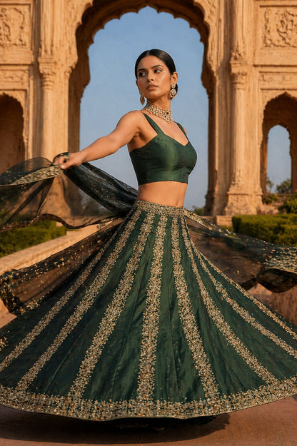 Solid Tafeta Green Saree Blouse
