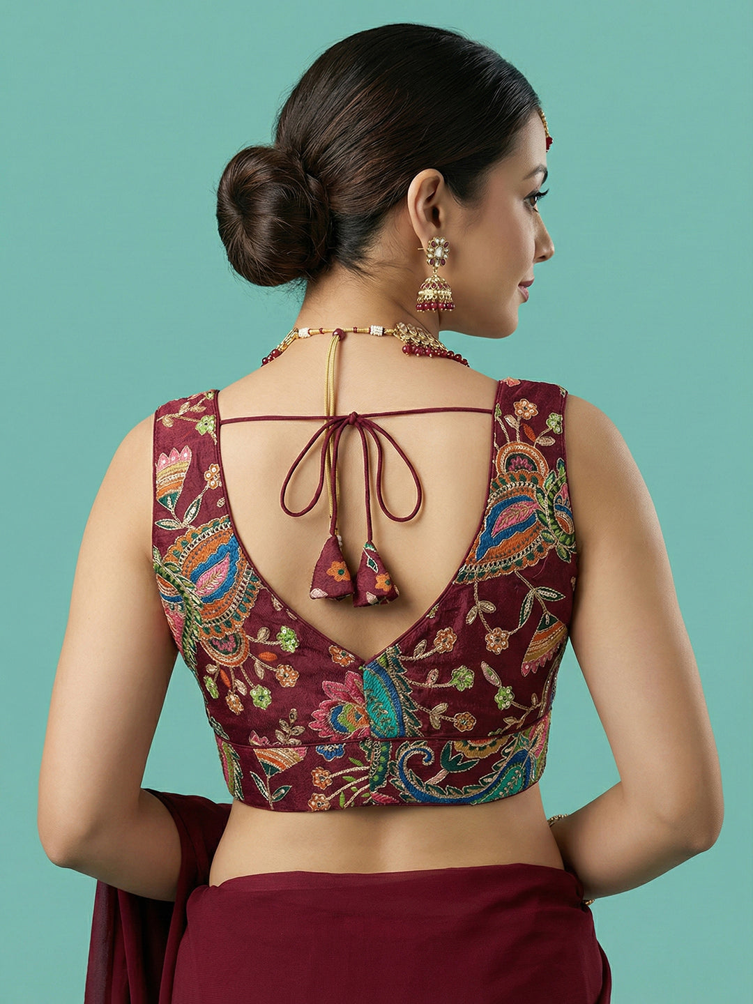Designer Maroon Embroidered Saree Blouse
