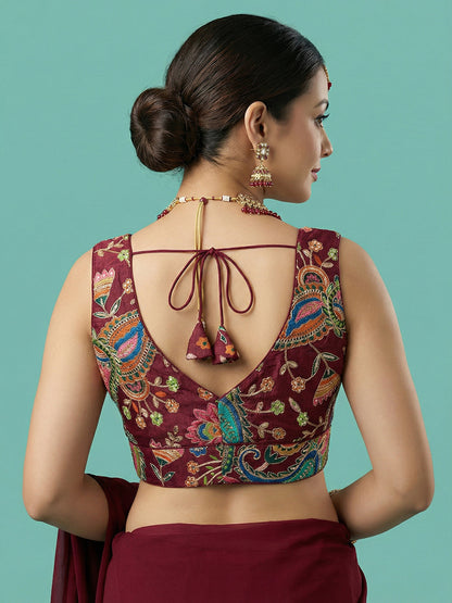 Designer Maroon Embroidered Saree Blouse