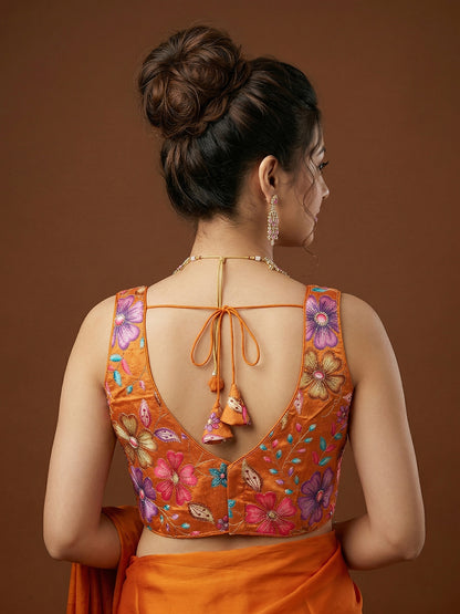 Silk Orange Saree Blouse